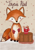 Renard joyeux avec chocolat chaud de Noël